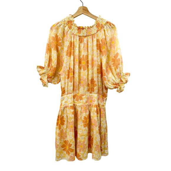 Sabo Skirt orange floral smocked mini dress - Picture 5 of 8